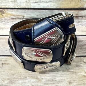 Vintage Blue Leather Silver Concho Western Southwestern Belt 30/75